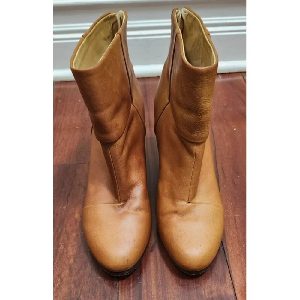Rag & Bone New York Women’s Leather Ankle Boots Tan Heeled Booties Zip Back 39